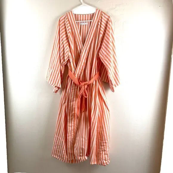 Lake Kimono Robe Melon Striped Orange Women's XXL Casual Pajamas - Picture 2 of 16